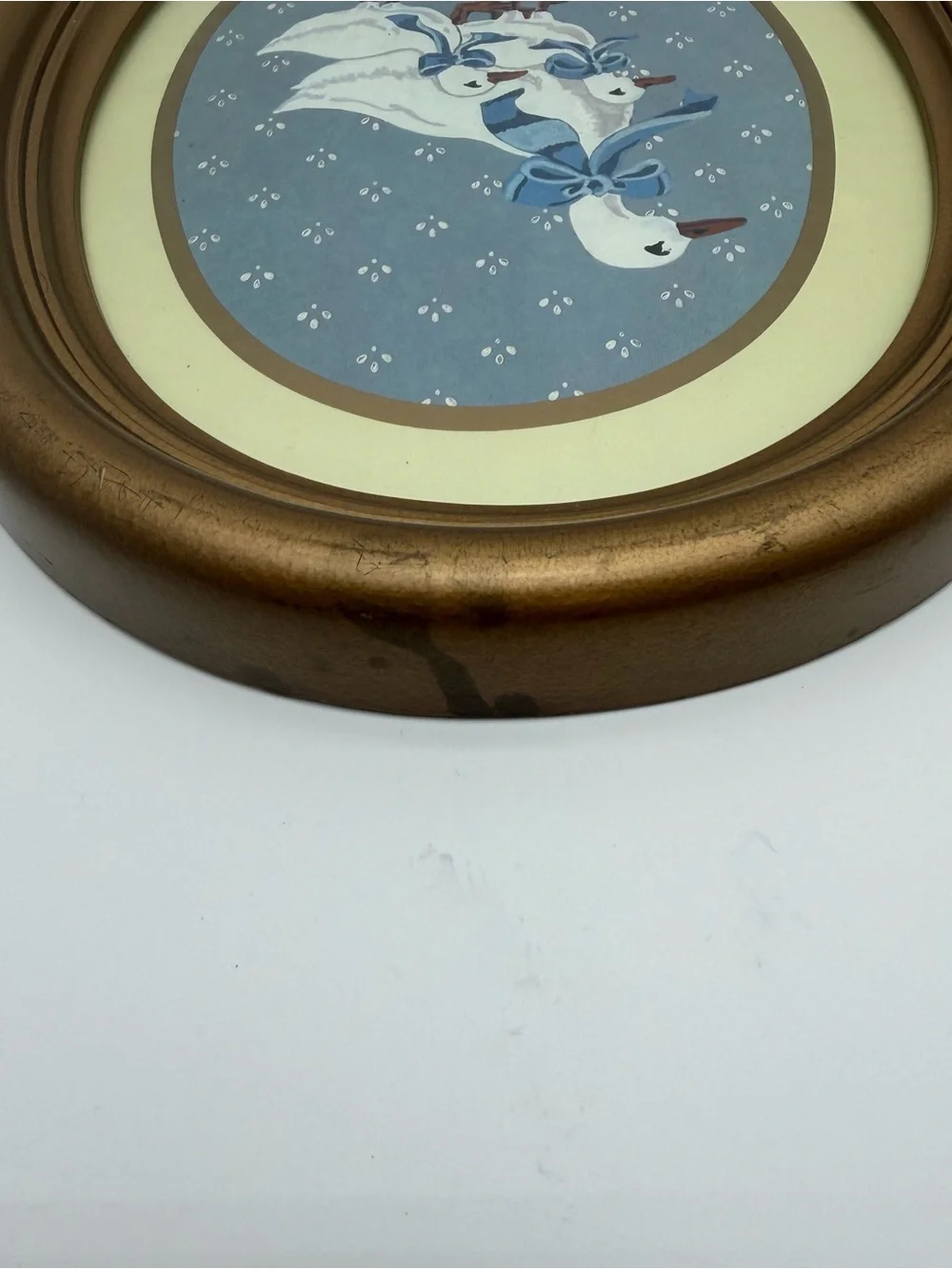 Vtg 1985 Homco Country Duck Set 2 Gold Oval Frames Goose Blue Cottagecore READ